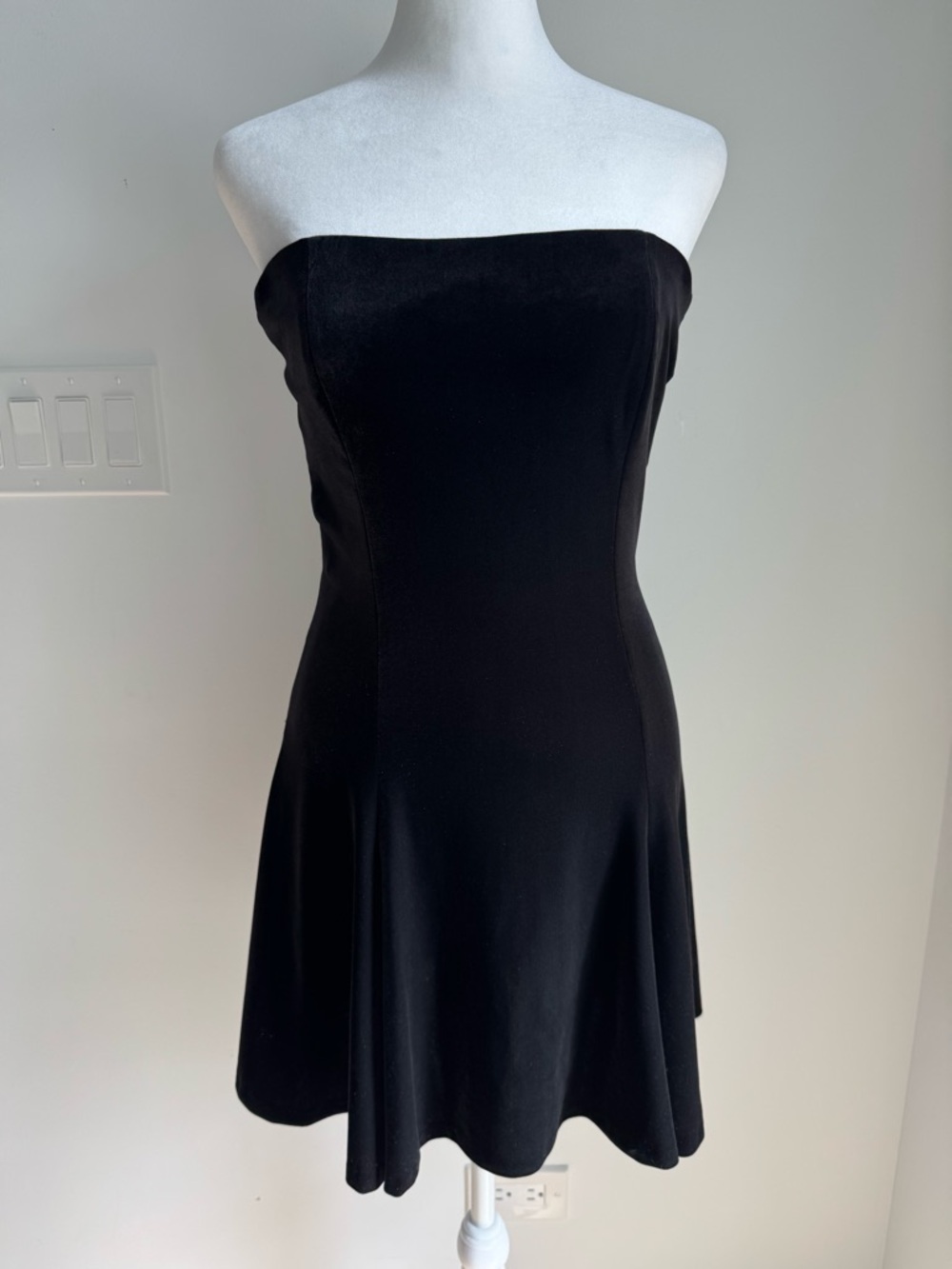 ZARA Black Velvet Strapless A-Line Mini Dress LBD Gothic